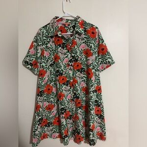 THML Green Floral Dress with Red and Pink Accents